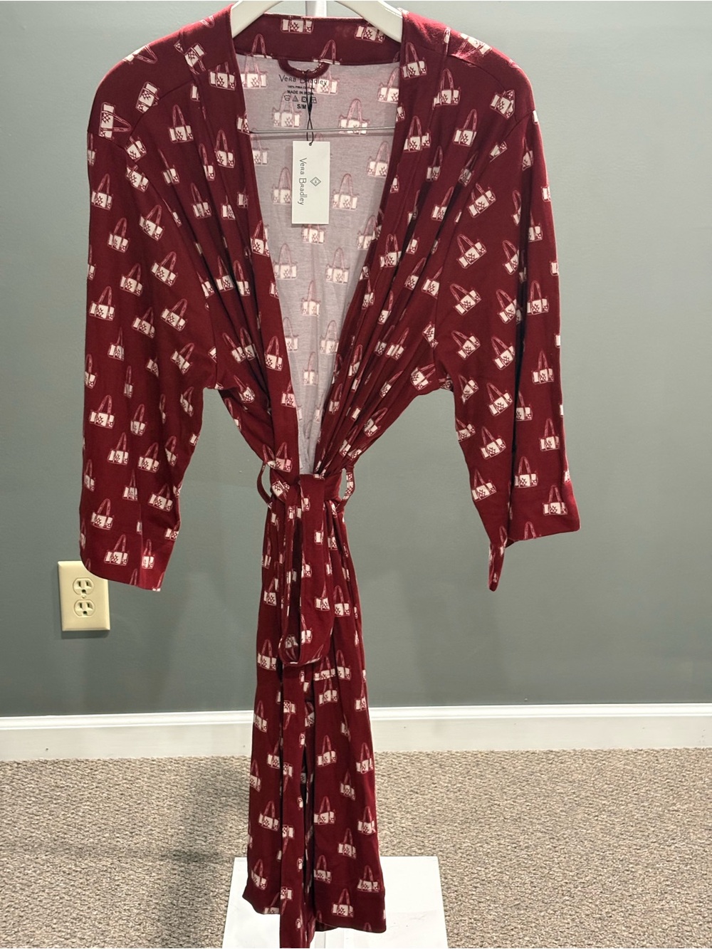 Vera Bradley Wine Red Printed Tie-Waist Robe